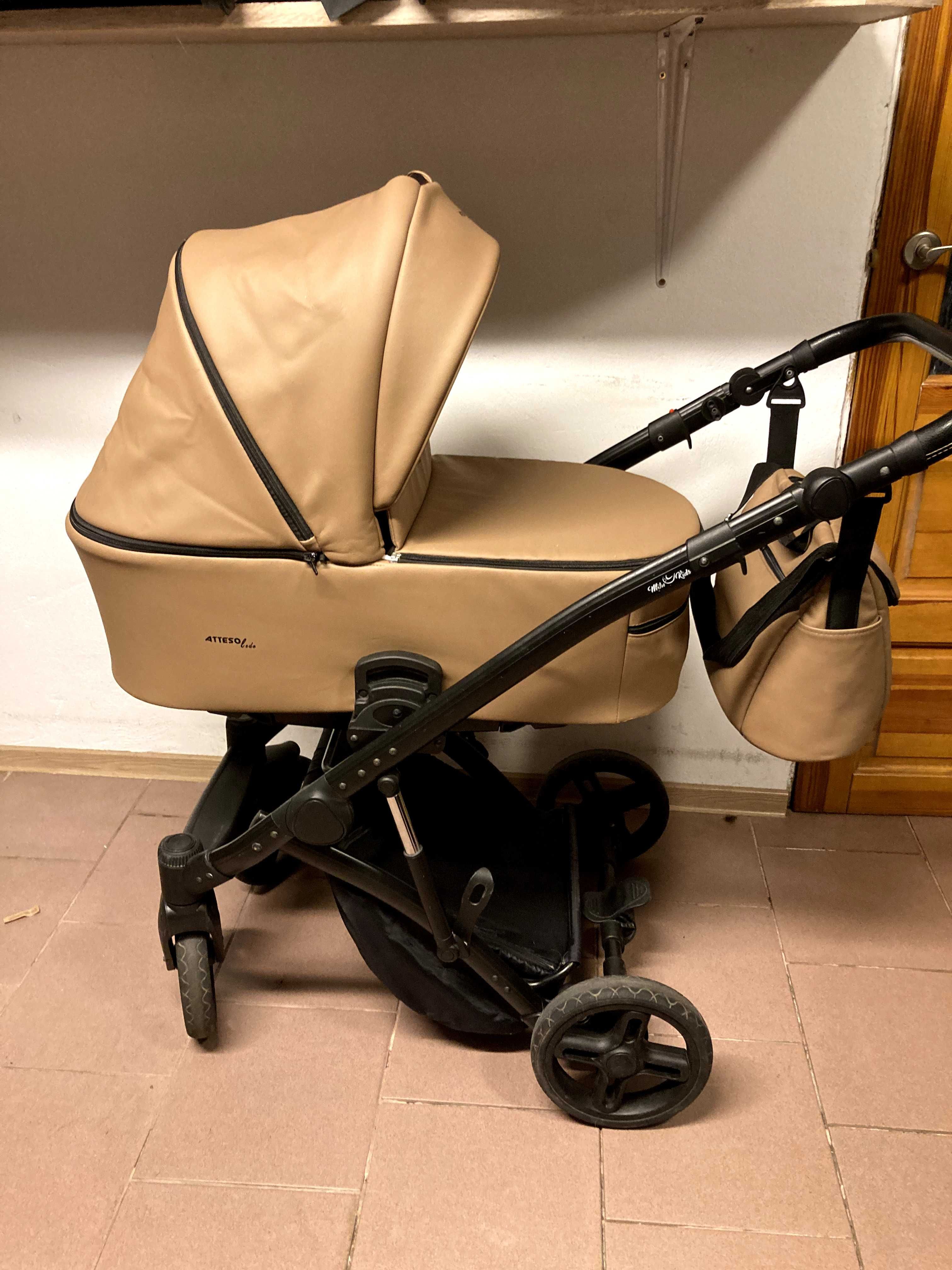 Wózek MILU KIDS Atteso 2w1 / 3w1 / 4w1 z bazą Eko Skóra Musztardowy