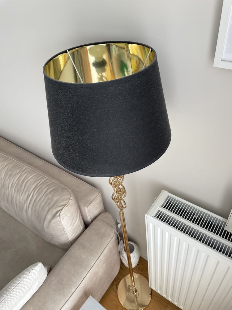 Glamour lampa stojąca czarno złota do salonu