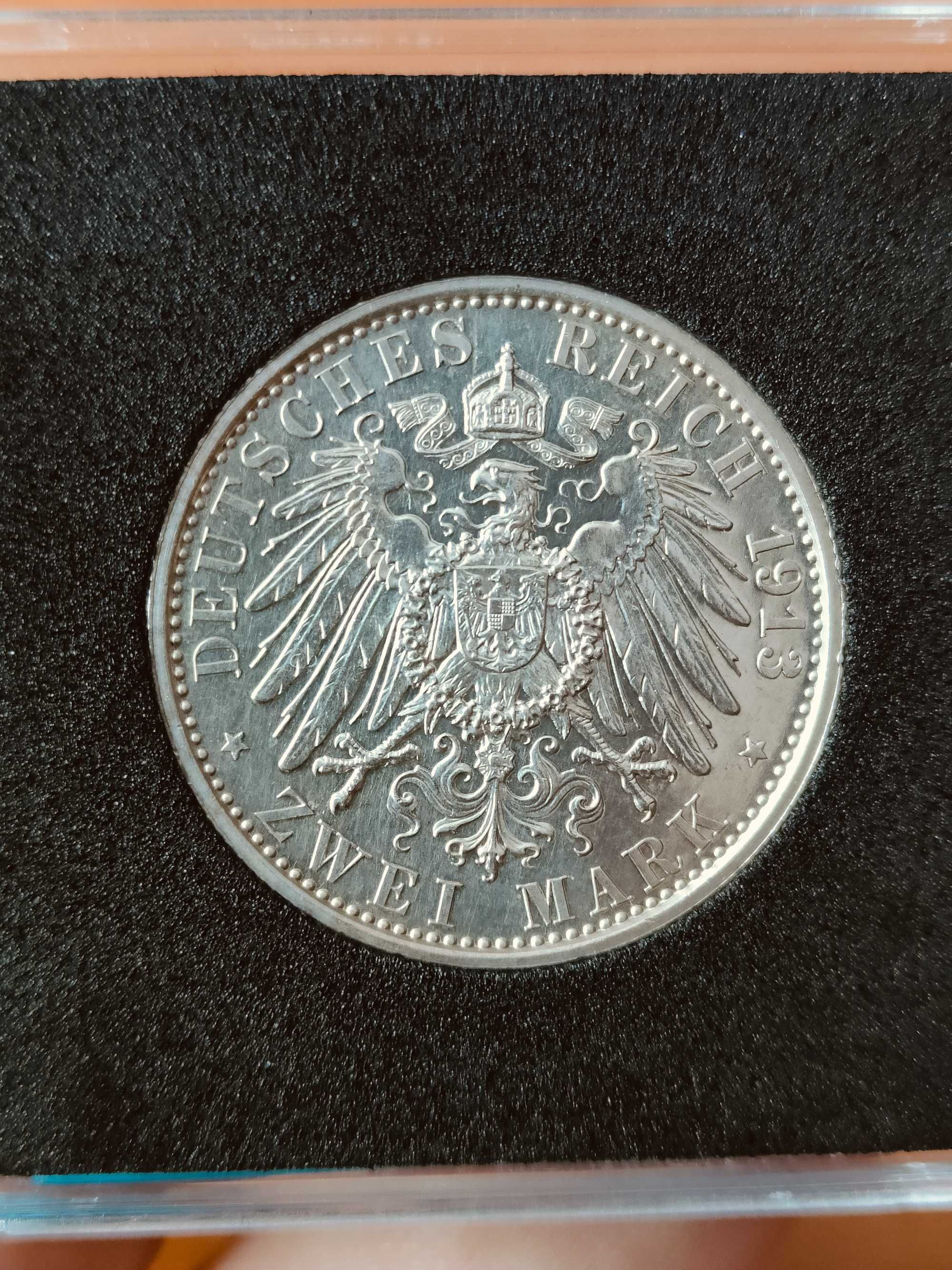 2 marki 1913-A, Wilhelm II, Prusy, Niemcy, LUSTRZANKA