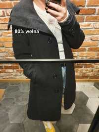 Czarny wełniany długi płaszcz trencz 80% wełna vintage style