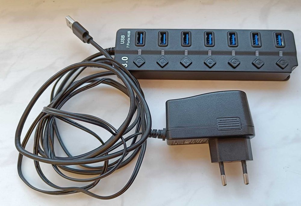 HUB rozdzielacz USB 3.0 7 portów aktywny z zasilaczem z przyciskami
