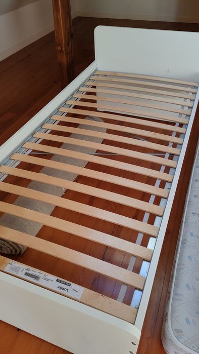 Cama solteiro, Estrutura cama c/estrado ripas, branco 90x200cm, bom es