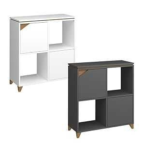 Vicco Luisa ,4 półki, 2 drzwi, regał drewniany, Biały i Antracyt.