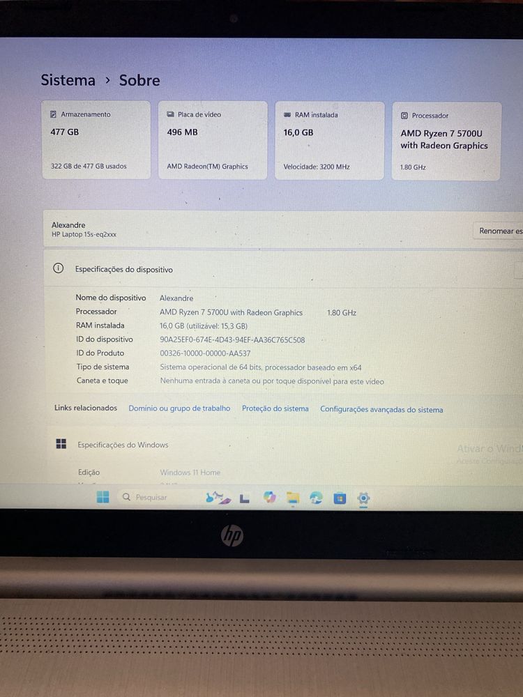Portátil HP Laptop 15s-eq2088np 15.6" Prateado Natural
