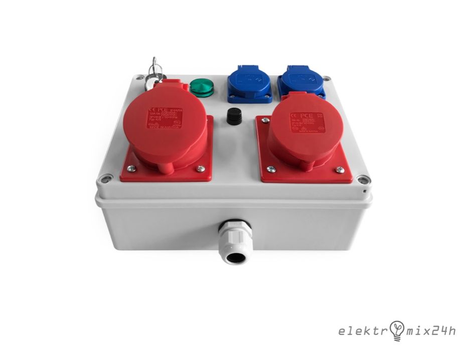 Skrzynka z wyłącznikiem na klucz, gniazda 1x32A/1x16A 400V 5P | 2x230V
