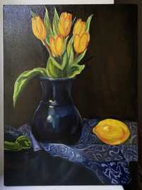 картина маслом желтые тюльпаны, 30х40