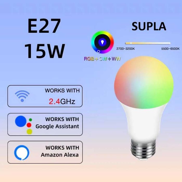Inteligentna żarówka LED SMART+ WiFi E27 RGBW 15W (Supla / ESP8285)
