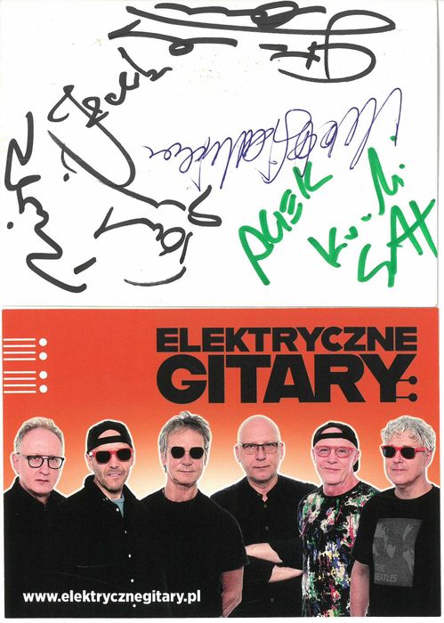 Elektryczne Gitary, Kuba Sienkiewicz, pocztówka z autografami zespołu