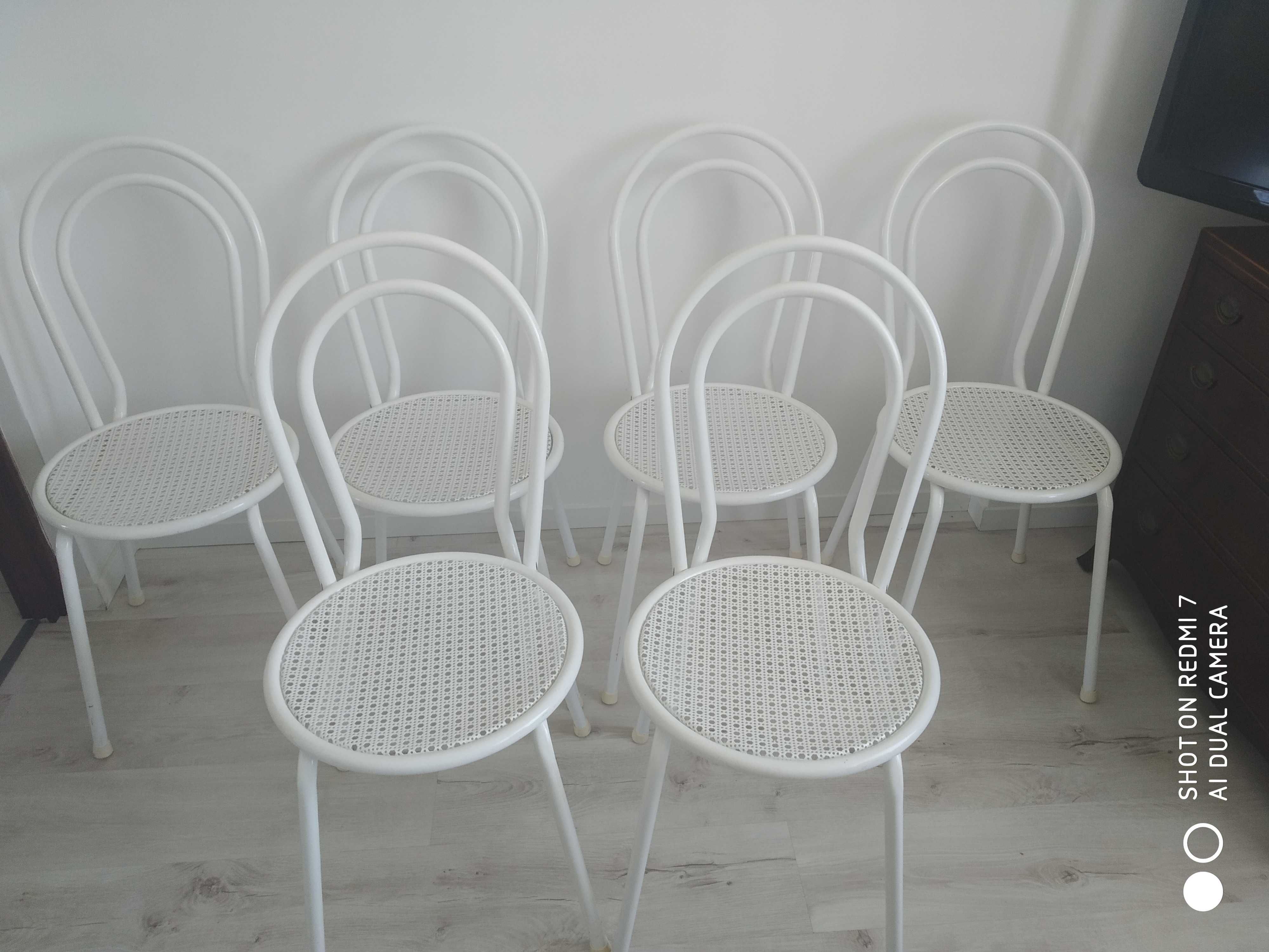 krzesła sztuk 6 białe metalowe + poduszki gratis