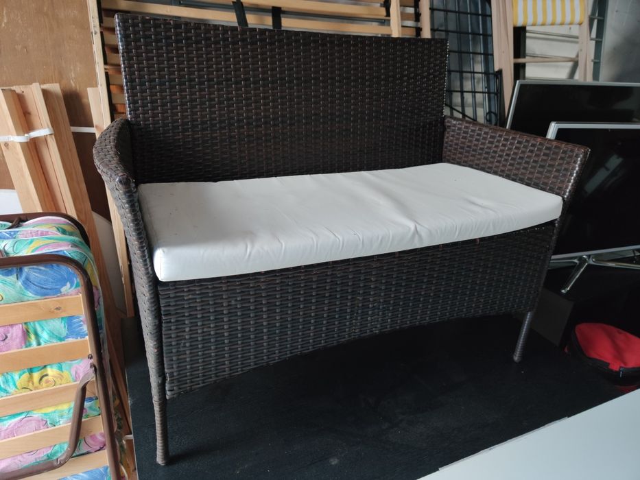 vidaXL Ławka ogrodowa, 106 cm, polirattan, brązowa stolik rattan