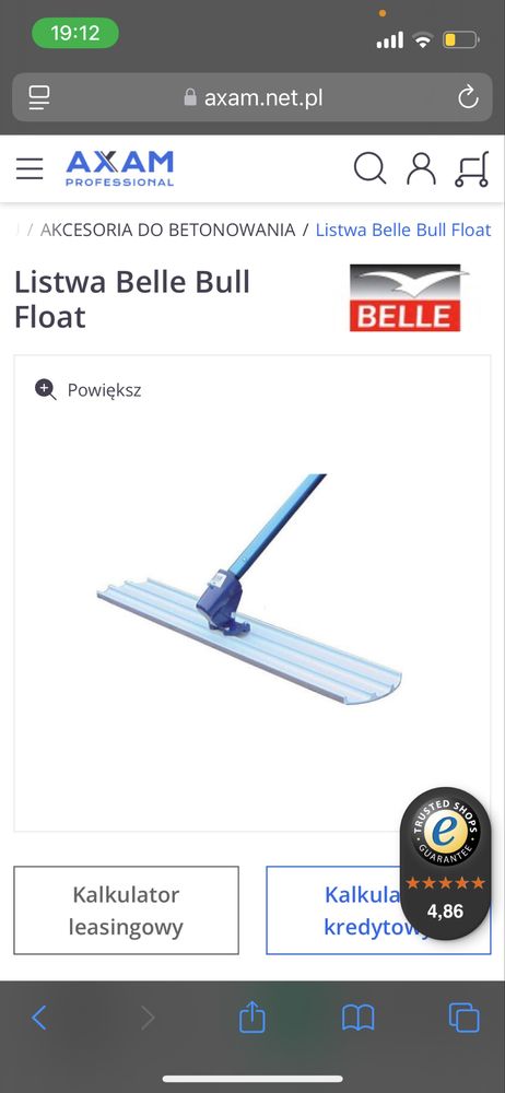 Listwa pływająca do mokrego betonu z ruchomą głowicą typu Bull Float