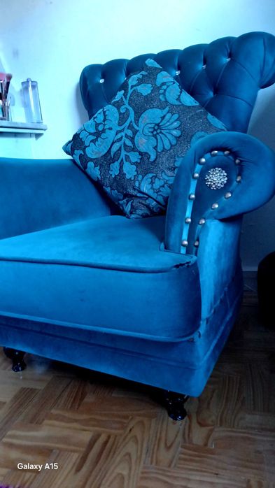 Sofa mais poltrona azul petróleo