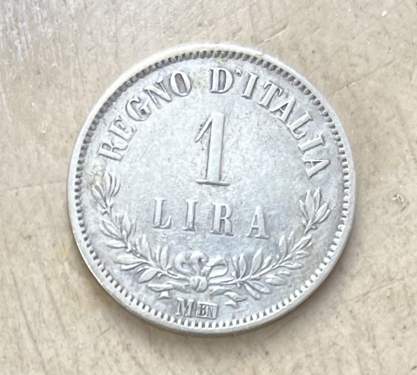 Moeda de 1 lira do Reino de Itália do ano de 1863