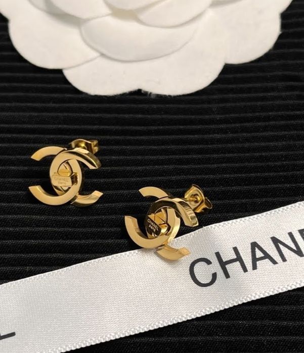 Przepiękne, złote kolczyki cc stal, napis Cudo lv ysl