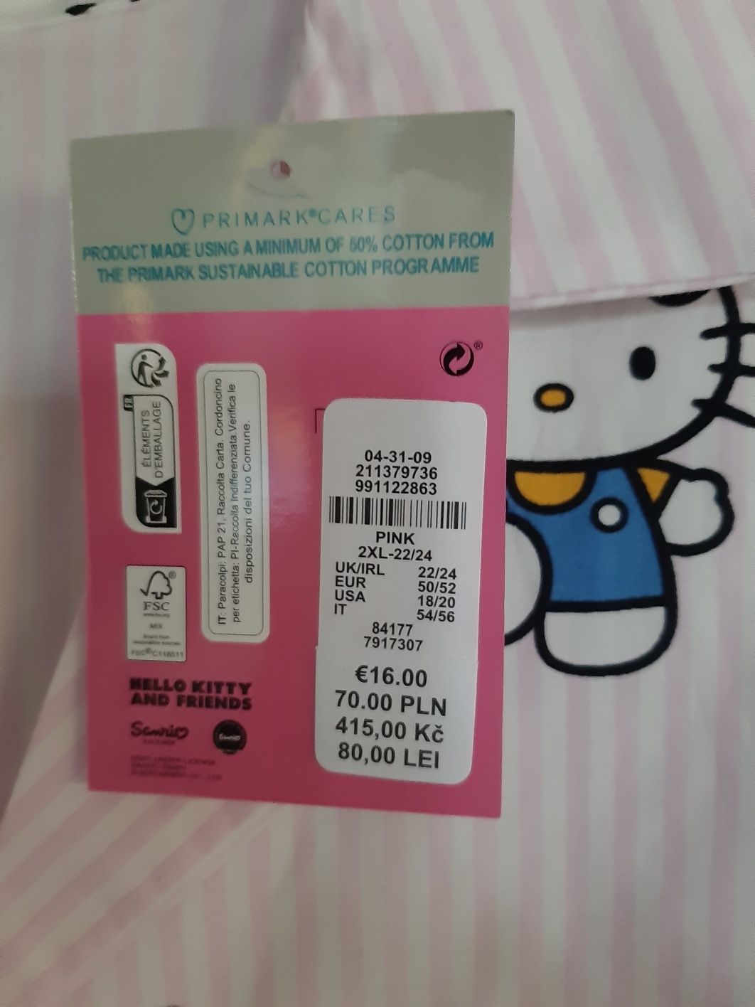Koszula 2xl hello kitty piżama kolekcja primark różowa oversize koszul