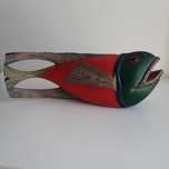 Escultura Madeira Arte Africana Angola Peixe Colorido 40cm
