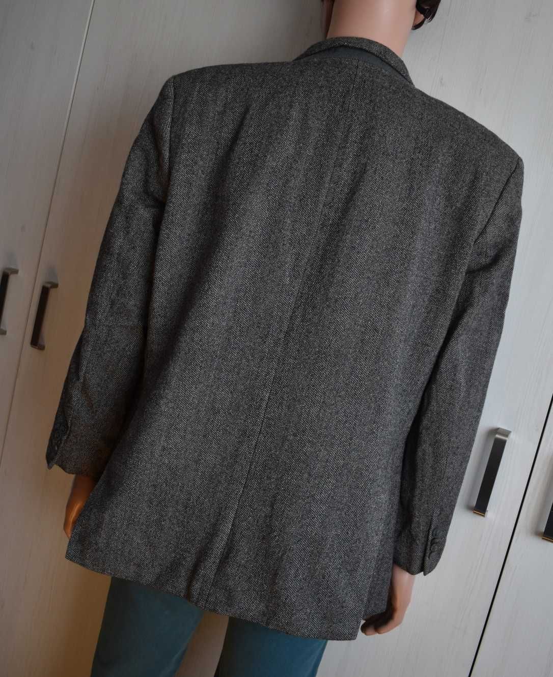 Marynarka wełniana XL XXL blazer wełna 100% elegancka biurowa jodełka