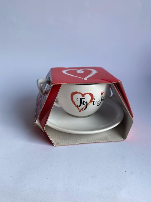 Zestaw: talerzyk i kubeczek, dla zakochanych. Idealny prezent!