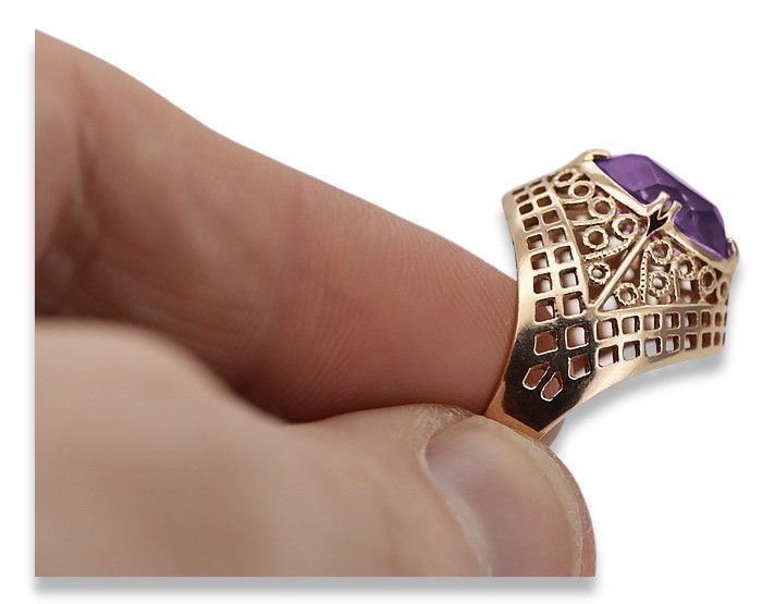 14k 585 złoty Rosyjski pierścionek z różowego złota z Aleksandrytem030