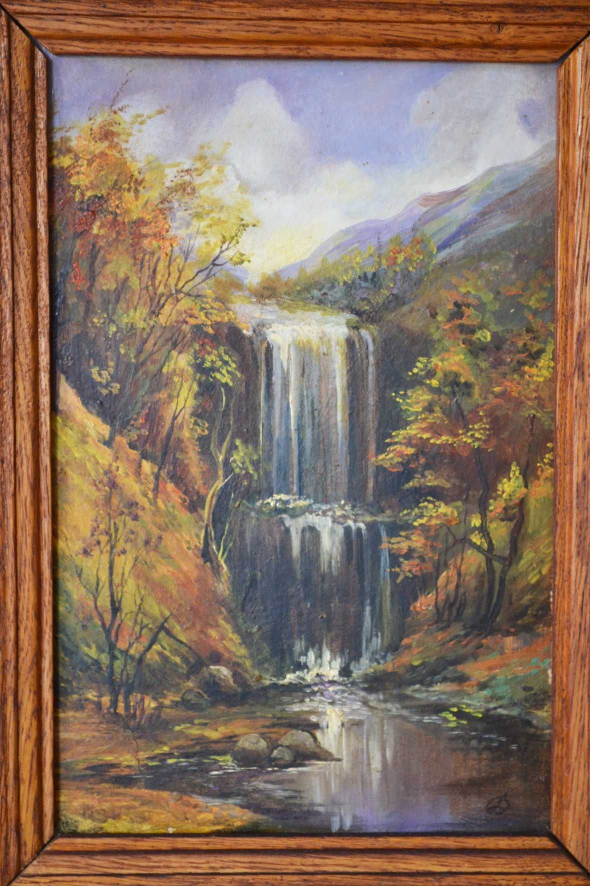 Картина маслом природа водопад в лесу река деревья