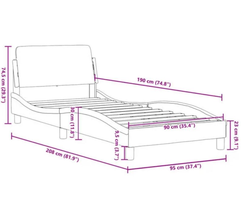 Estrutura de cama c/ cabeceira couro artificial 90x190cm branco