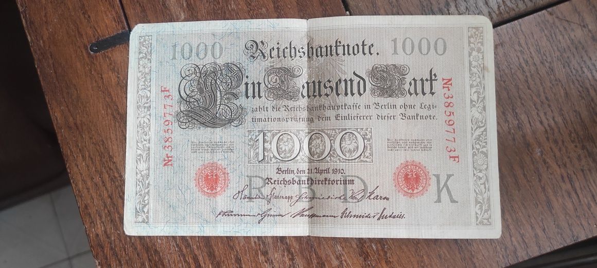 Notas de 1000 marcos alemães de 1910