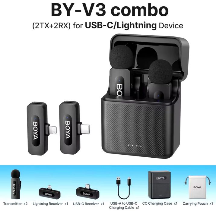 Петличка мікрофон Boya BY-V30 COMBO для iPhone/Android + зарядний кейс