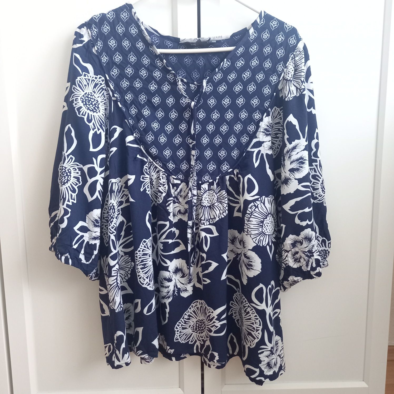 Granatowa bluzka oversize boho z wiskozy 44