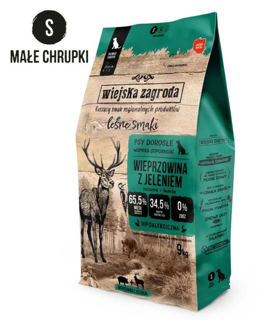 Wiejska Zagroda karma sucha dla psa wieprzow z jeleniem chrupki S 1kg