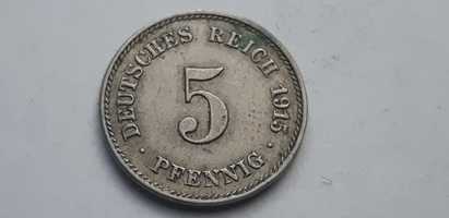 Niemcy Cesarstwo Niemieckie -5 fenig,pfennig 1915 - mennica J rzadkość