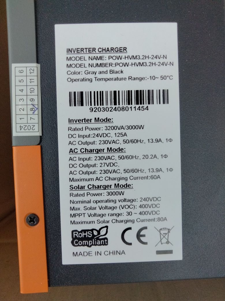 Гибридный солнечный инвертор PowMr 3000 kW 24V POW-HVM3.2H-24V-N
