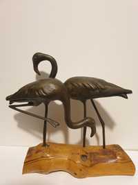 Antiga escultura em bronze - flamingos - Charles Reussner