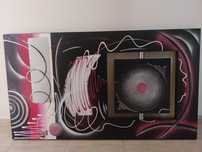 Quadro base preta com tons de rosa e branco 140x80cm