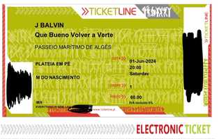 Bilhete J.Balvin dia 1 de JUNHO no Passeio Marítimo de Algés