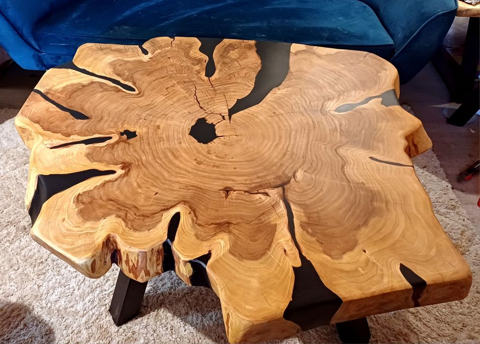 Stolik kawowy 110x100cm PIĘKNY OKAZ LIVE EDGE plaster drewna loft