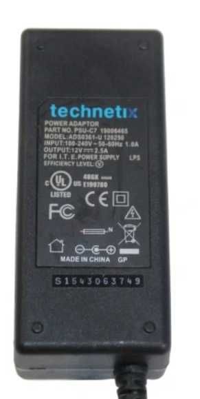 Zasilacz wtyczkowy Technetix, Ładowarka 12V 2.5A 30W 5.5/2.1 PSU-C7
