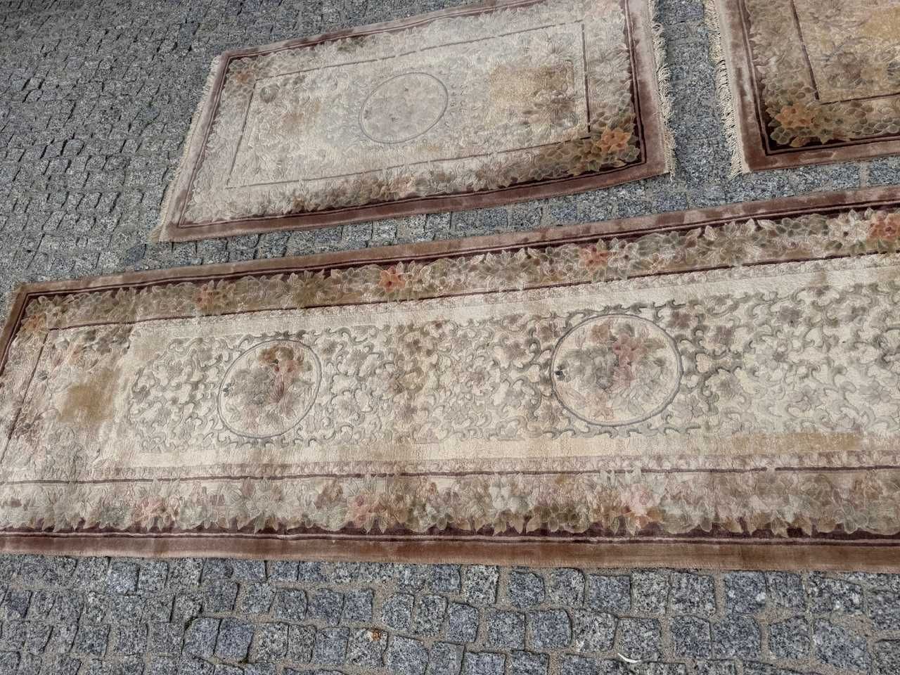 3 jedwabne chińskie r.tkane dywany 315x70 i 130x70 oraz 130x70 cm