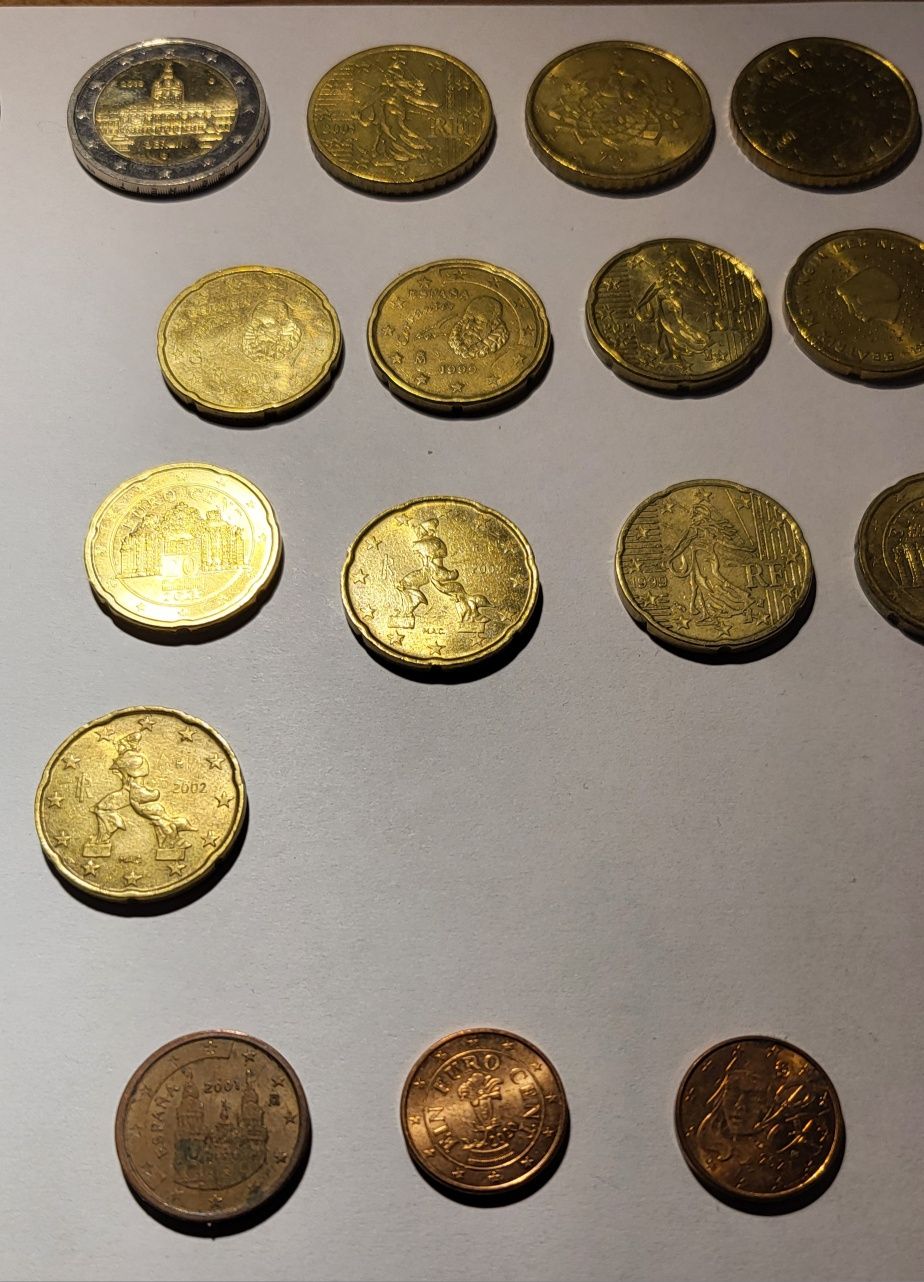 Monety euro różne 2euro 1euro 50centow 20centow 2centy 1cent