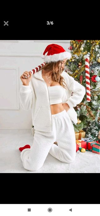 Nowy dres damski komplet biały baranek bluza spodnie zestaw modny 36