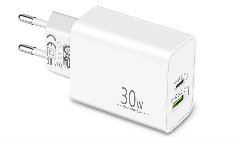 Szybka Ładowarka USB-C 30W z 2 Portami Type-C/A z PD3.0/QC3+/PPS 2szt