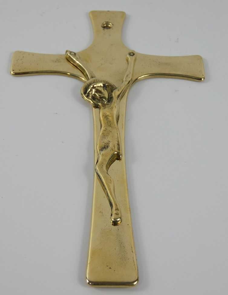 Mosiężny wiszący Krzyż krucyfiks JEZUS Art Deco