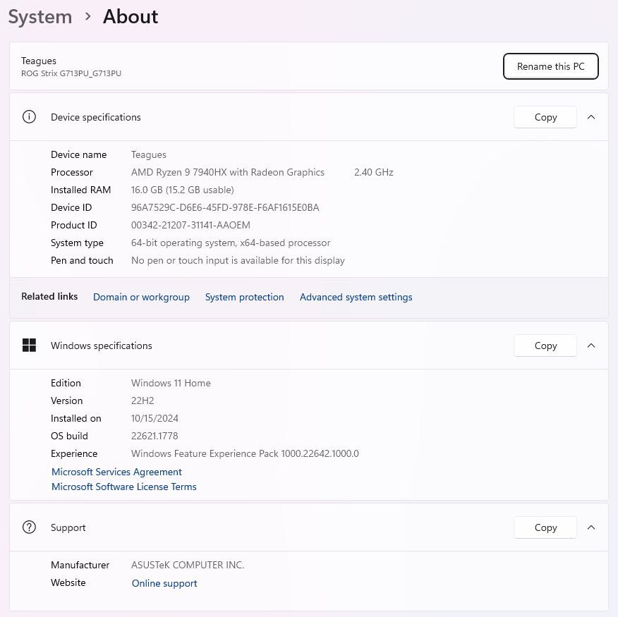 Ноутбук Asus ROG STRIX G713P 7940HX /16 Ram/ 1 TB/ 4050/ Win11