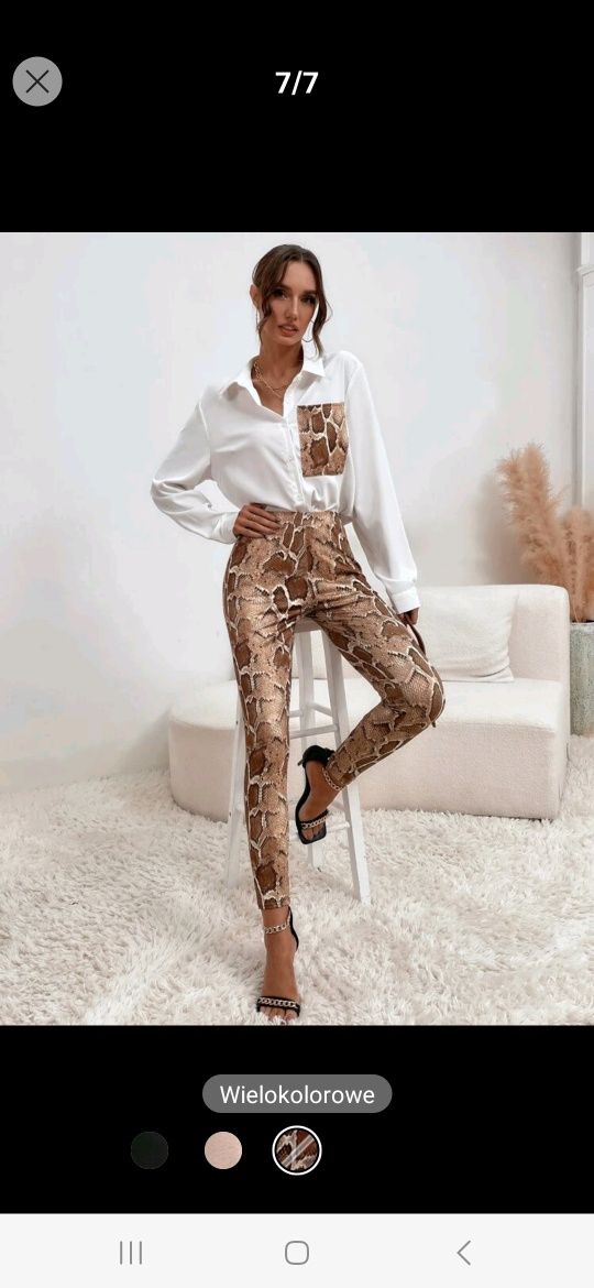 Nowy komplet damski elegancki do biura koszula legginsy spodnie 36