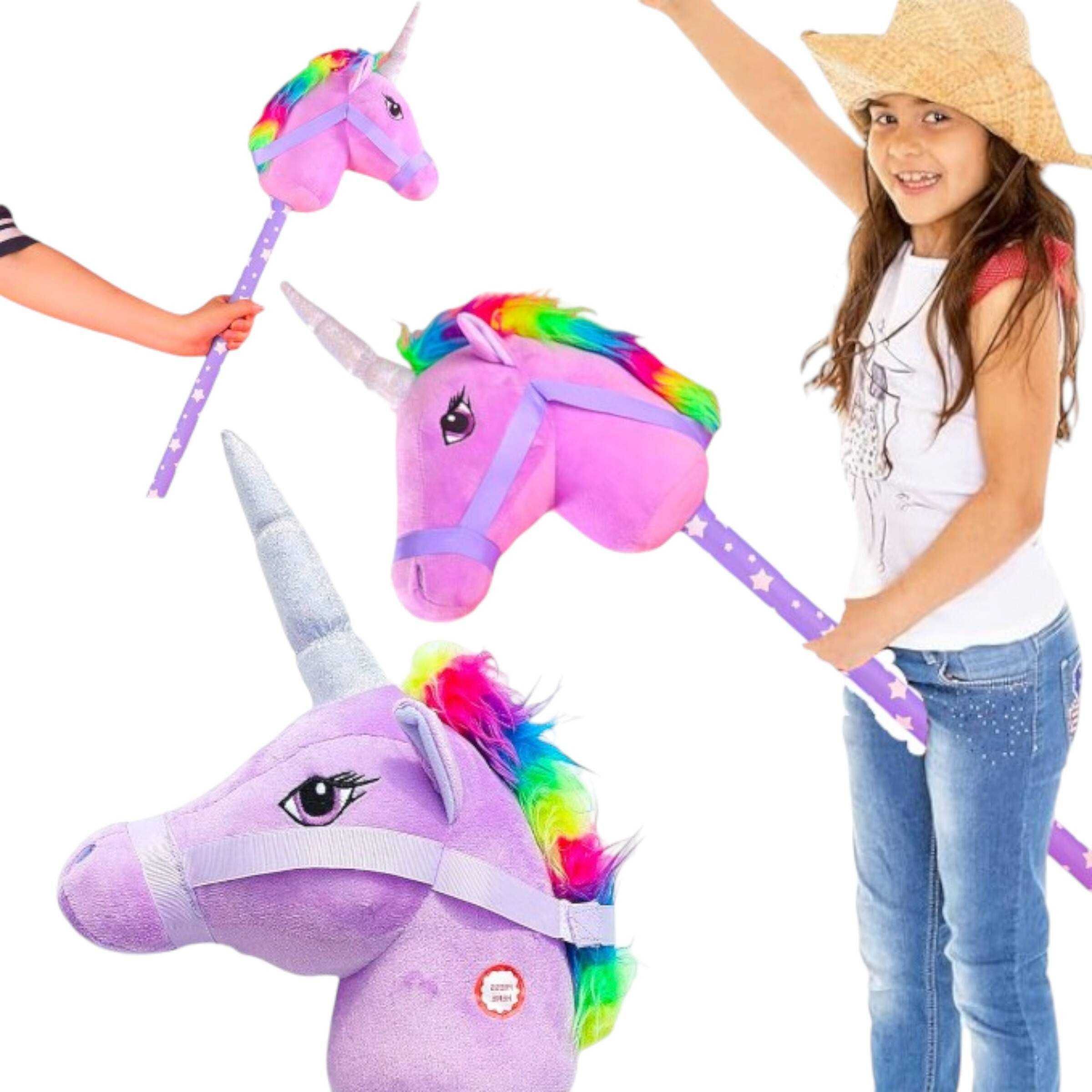 Koń na kijku hobby horse fioletowy głowa konia na kiju z dźwiękiem