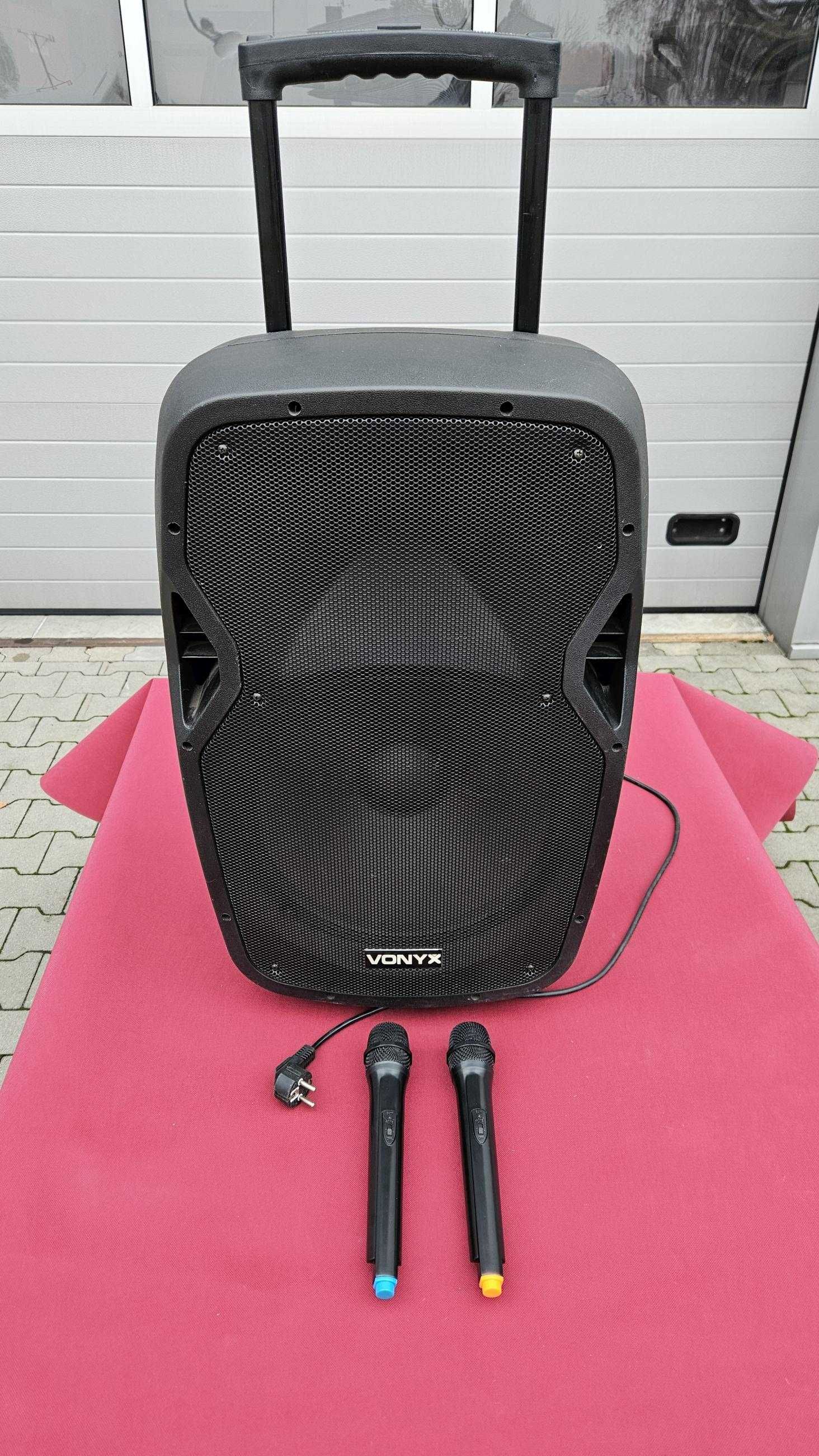 Zestaw Karaoke Kolumna mobilna przenośna 15'' 800W + dwa mikrofony