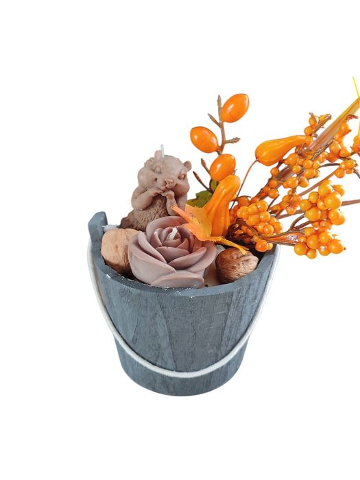 Bukiet jesienny wiewiórka flower box świec