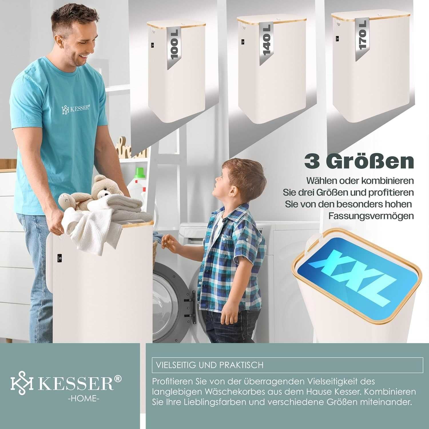 Nowy kosz na pranie/ KESSER sorter 140L / organizer ubrań !4418!
