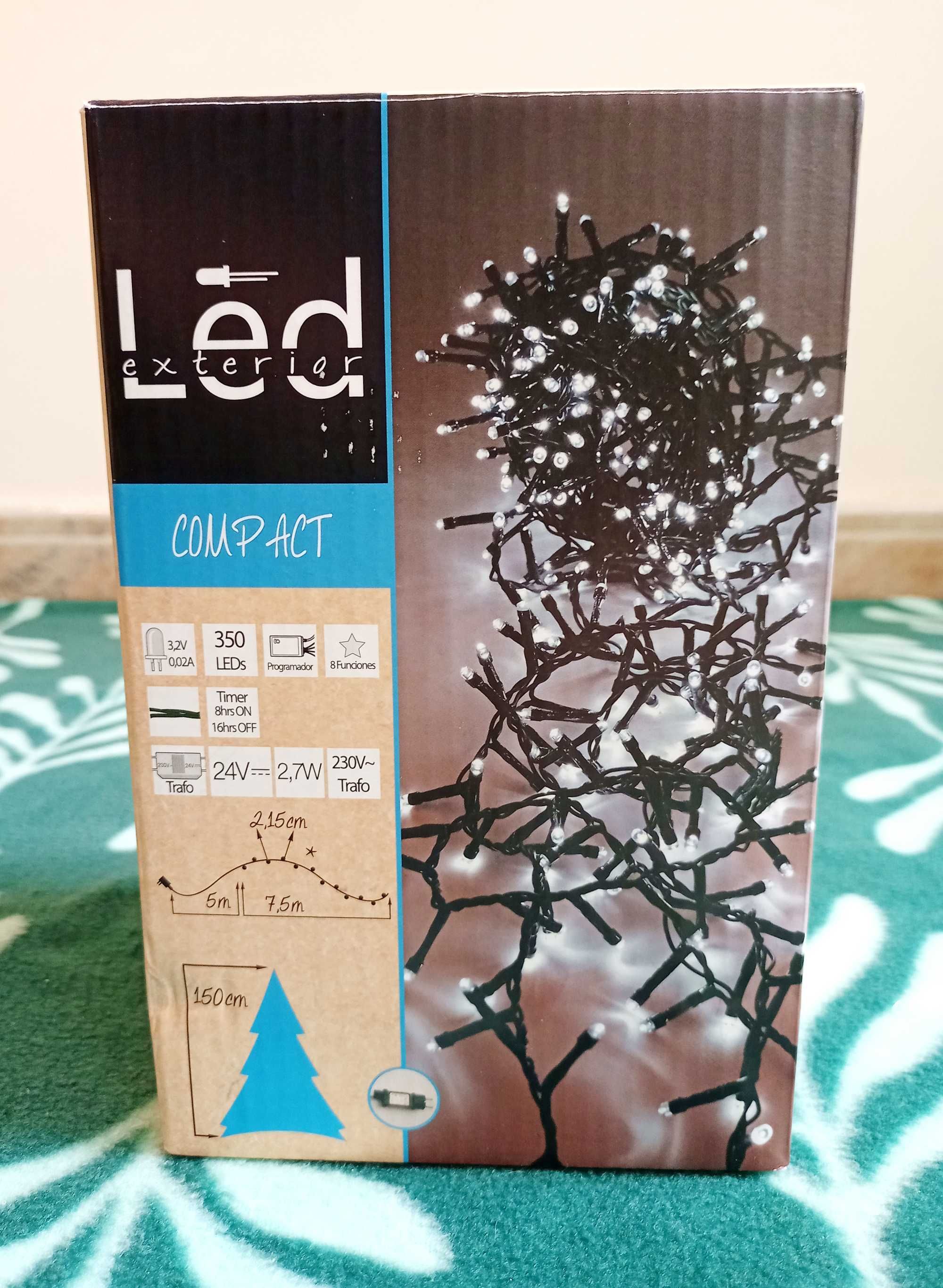 Luzes de Natal Brancas 350 LEDs 8 Sequências