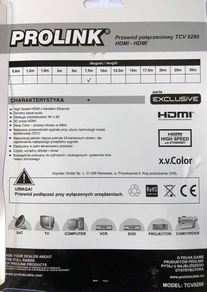 Kabel HDMI ProLink TCV 9280 Exclusive 7,5m * Video-Play Wejherowo