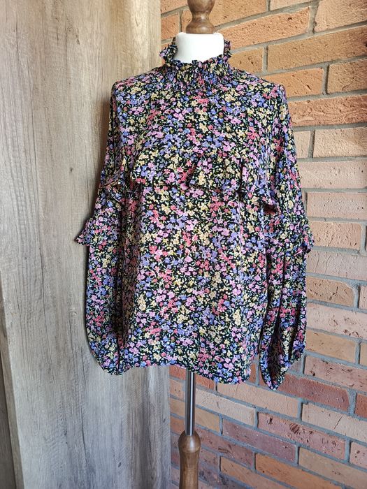 bluzka z baskinką bufiaste rękawy kwiaty plus size XL